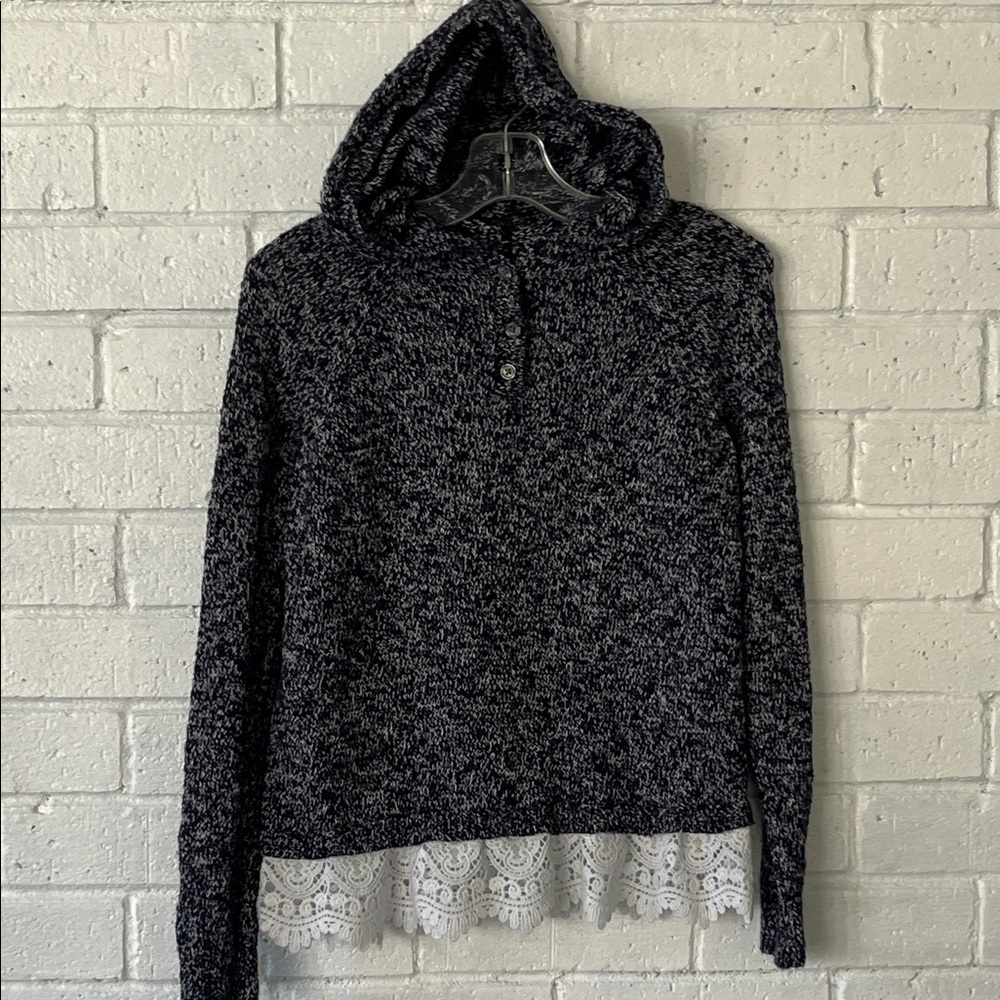 Abercrombie Kids Hooded Long Sleeve Knit Sweater Lace Detail Size 11/12